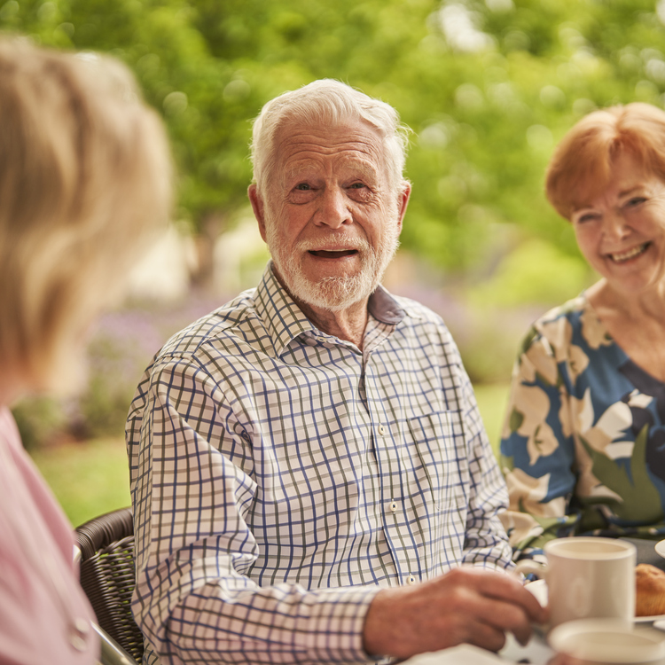 Village manager chatting with residents at Lakeside