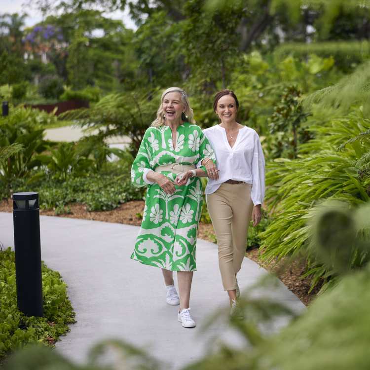 Ladies walking in the garden