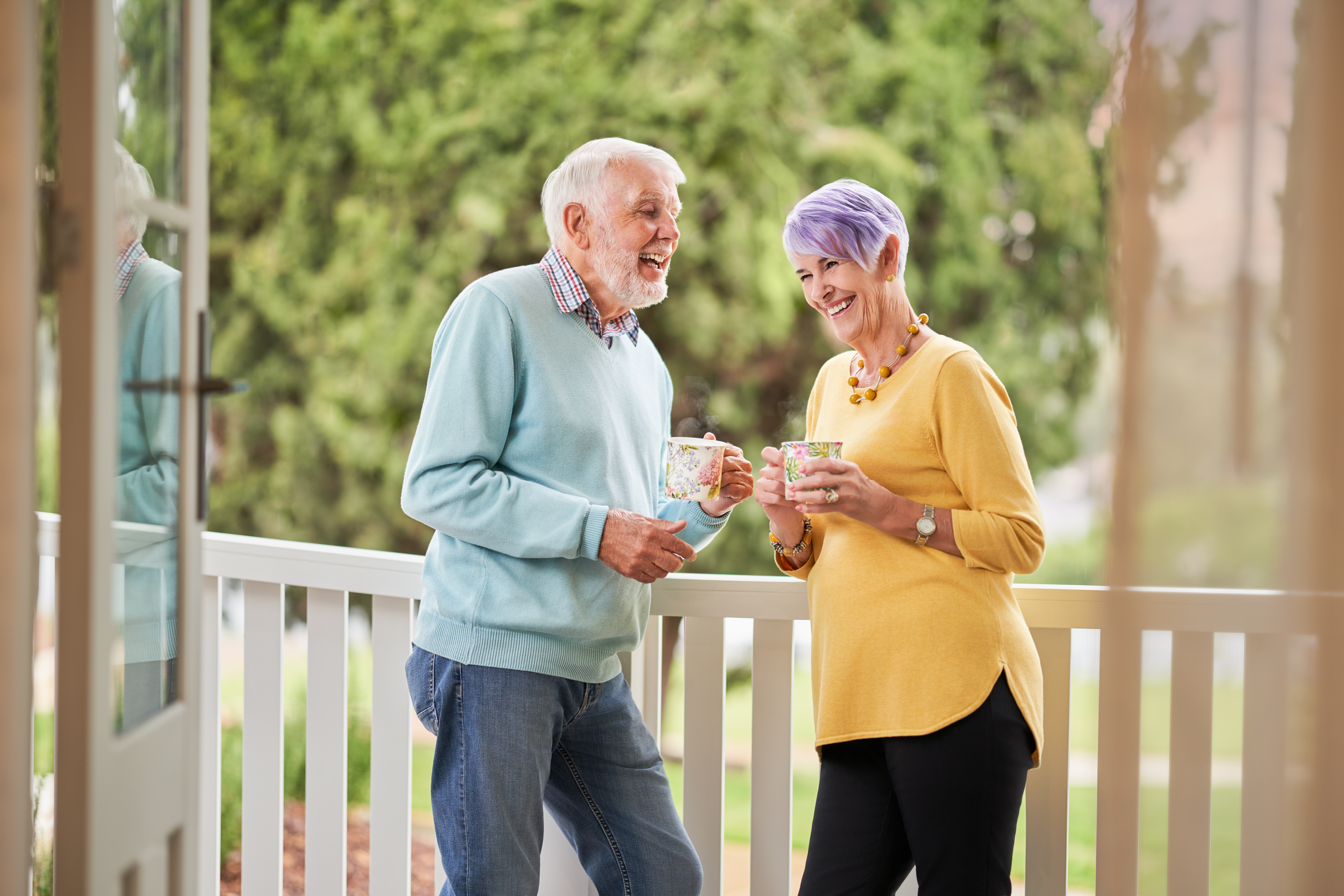 A senior couple having a cuppa