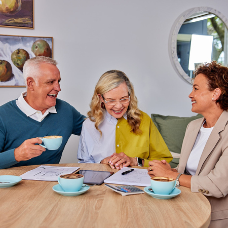 Senior couple learning about retirement living