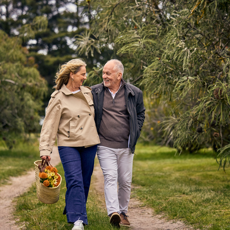 Couple walking through Verso Place