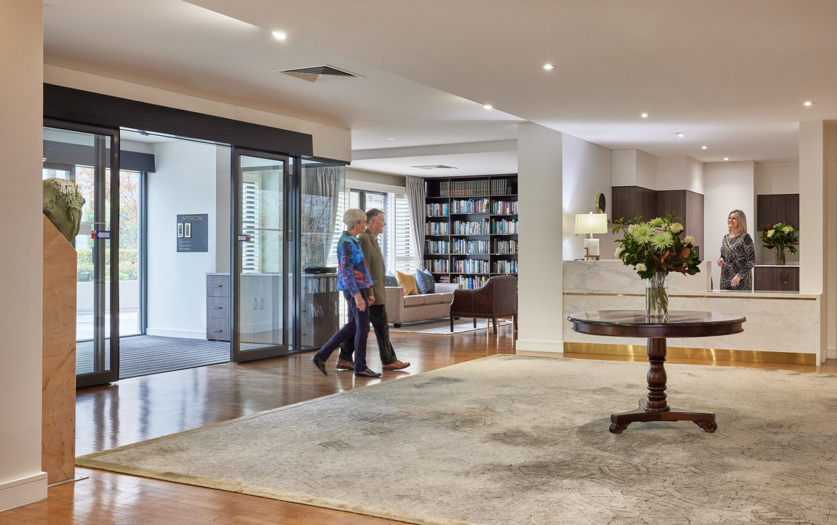 Menzies Malvern foyer and reception area and library