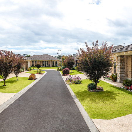 Martha's Point tree lined road amongst well maintained gardens and lawns
