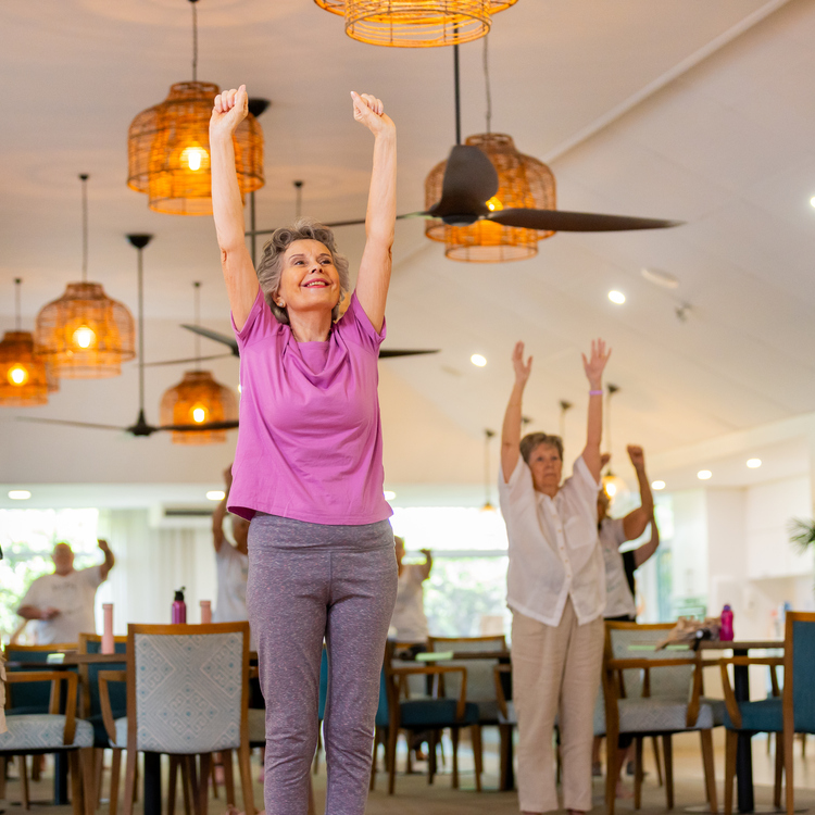 Residents of Hibiscus Buderim Meadows doing strecthes together