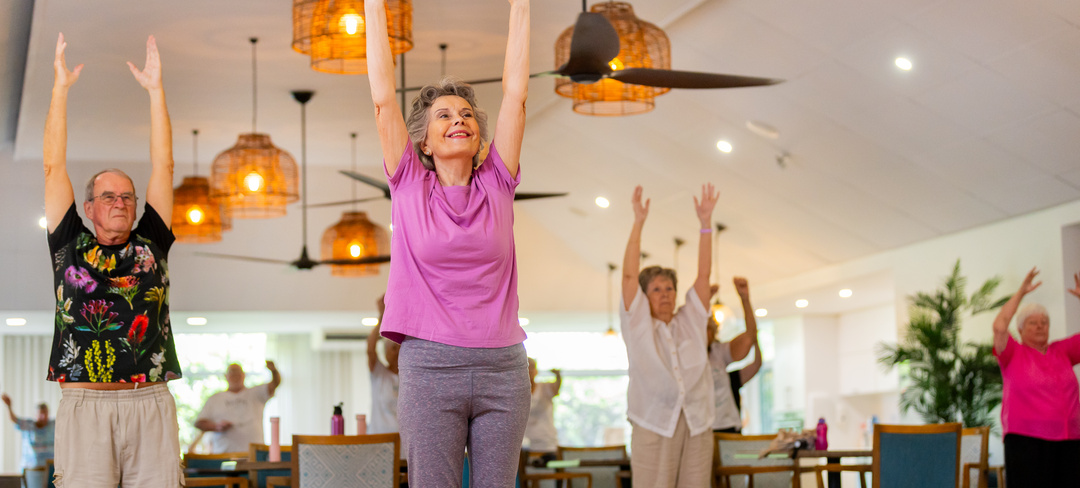 Residents of Hibiscus Buderim Meadows doing strecthes together