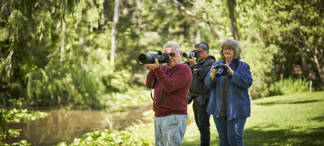 A group of seniors in the wild taking photographs