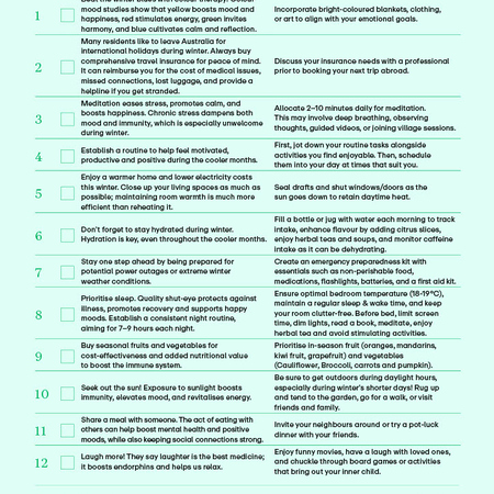 Free checklist to stay on track throughout the cooler season.