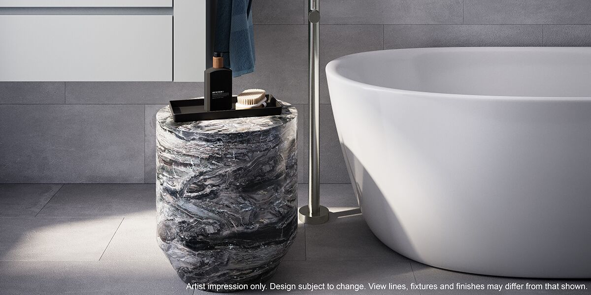 Gramercy Terraces creative image of stand by bathtub in new and modern bathroom