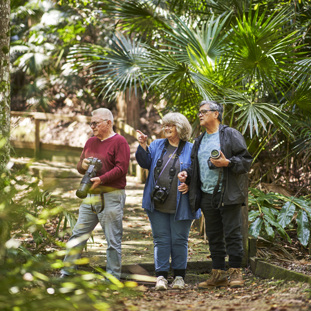 A group of friends enjoying a new adventure outdoors.