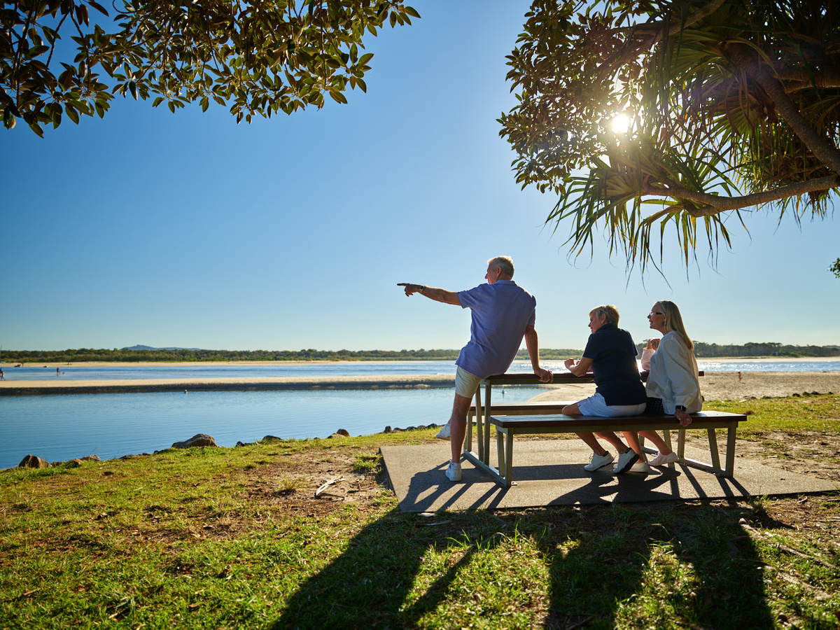 Retirees relaxing at Noosa Spit near Noosa Heads Main Beach