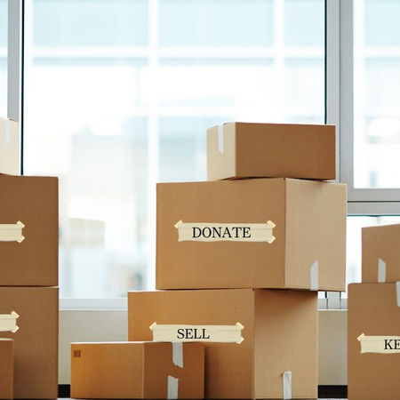 a stack of packed boxes