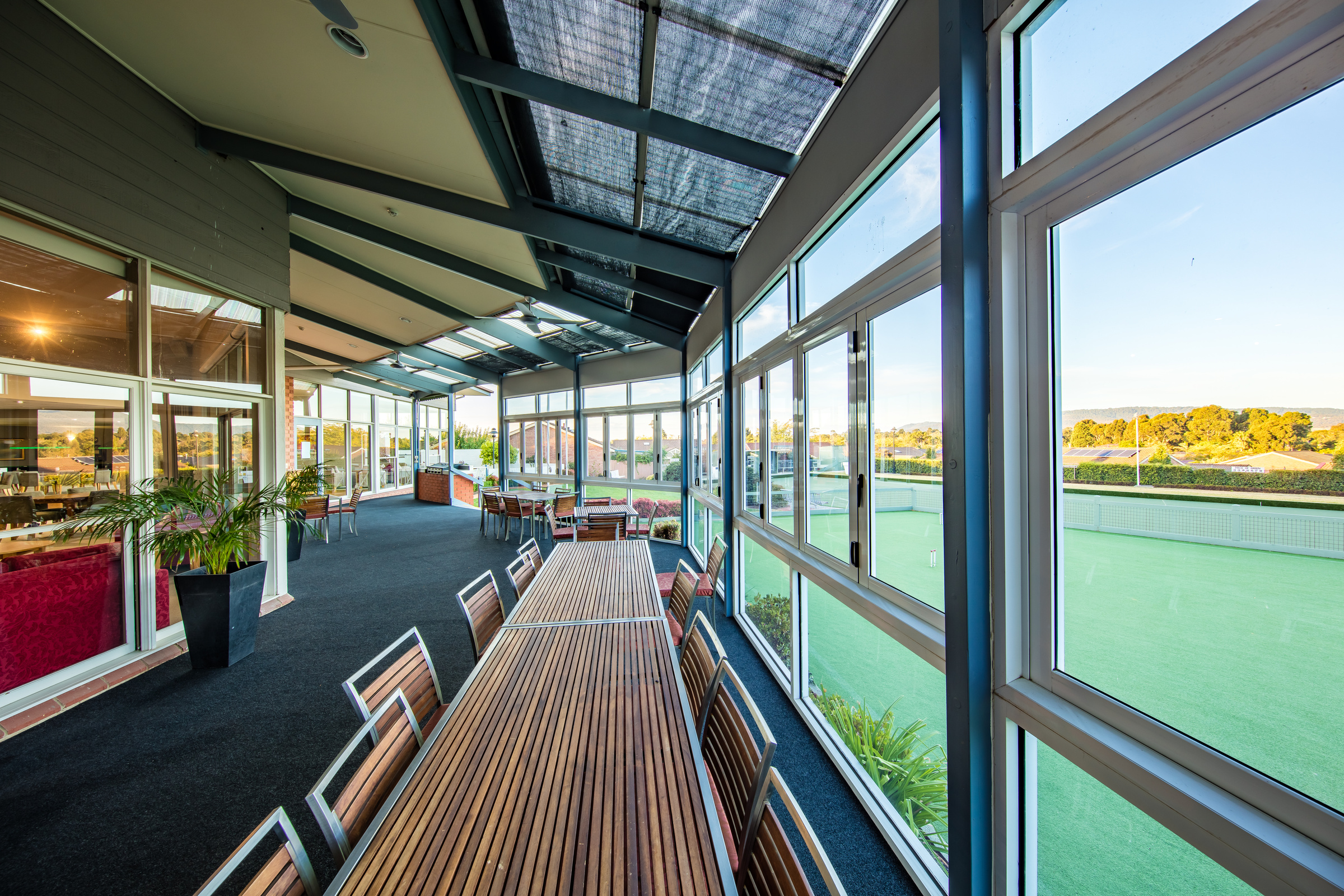 Peppertree Hill enclosed terrace with seating overlooking bowling green