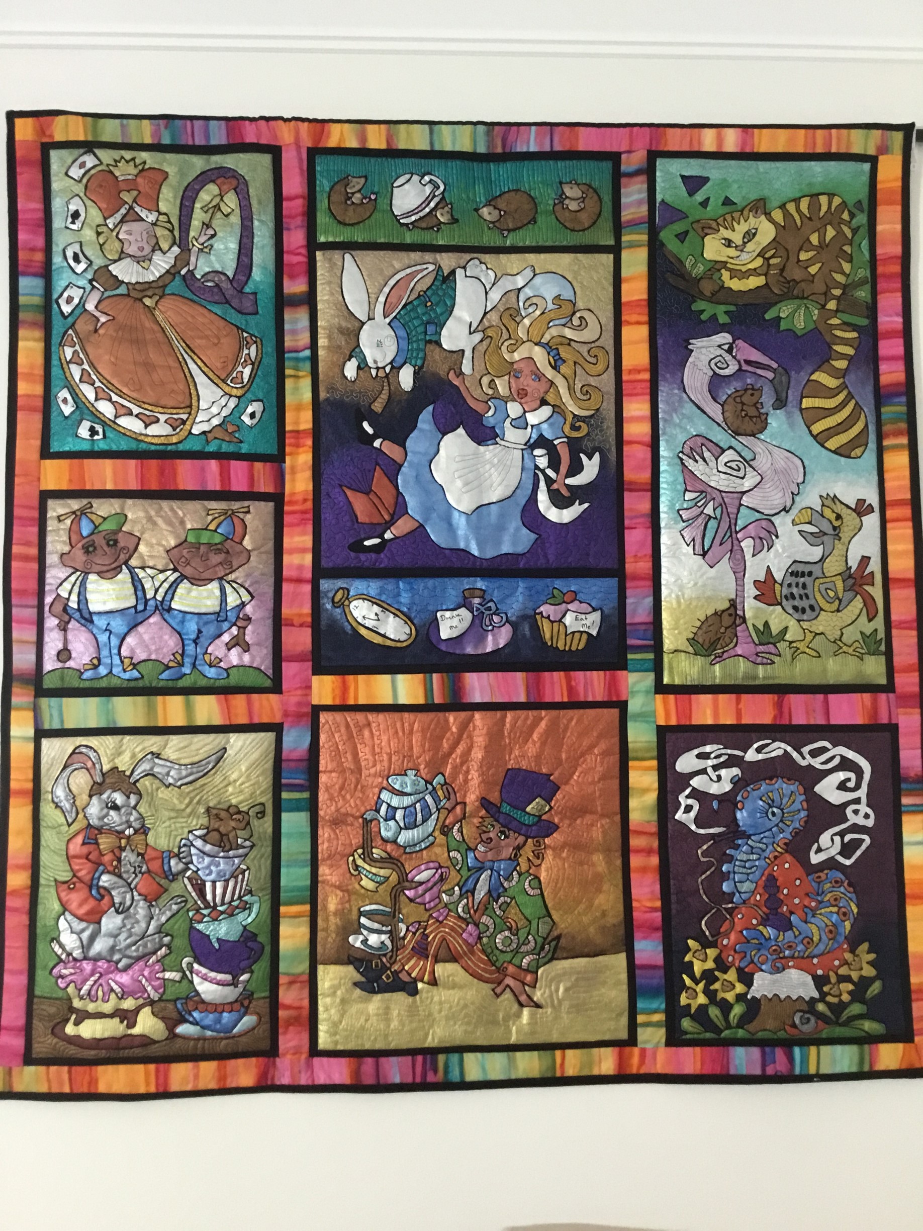 The story of Alice in Wonderland told through a quilting project