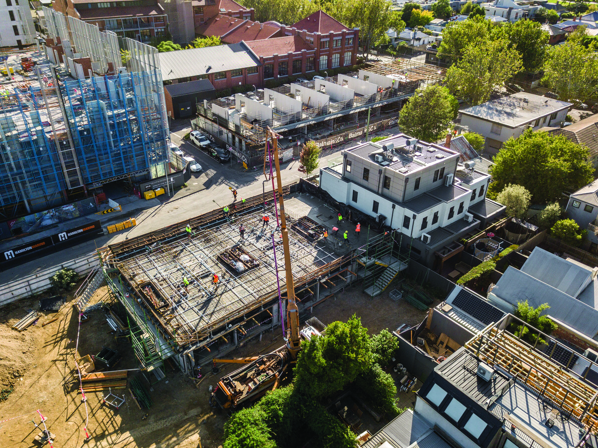 Gramercy Terraces in construction aerial and surrounding area view