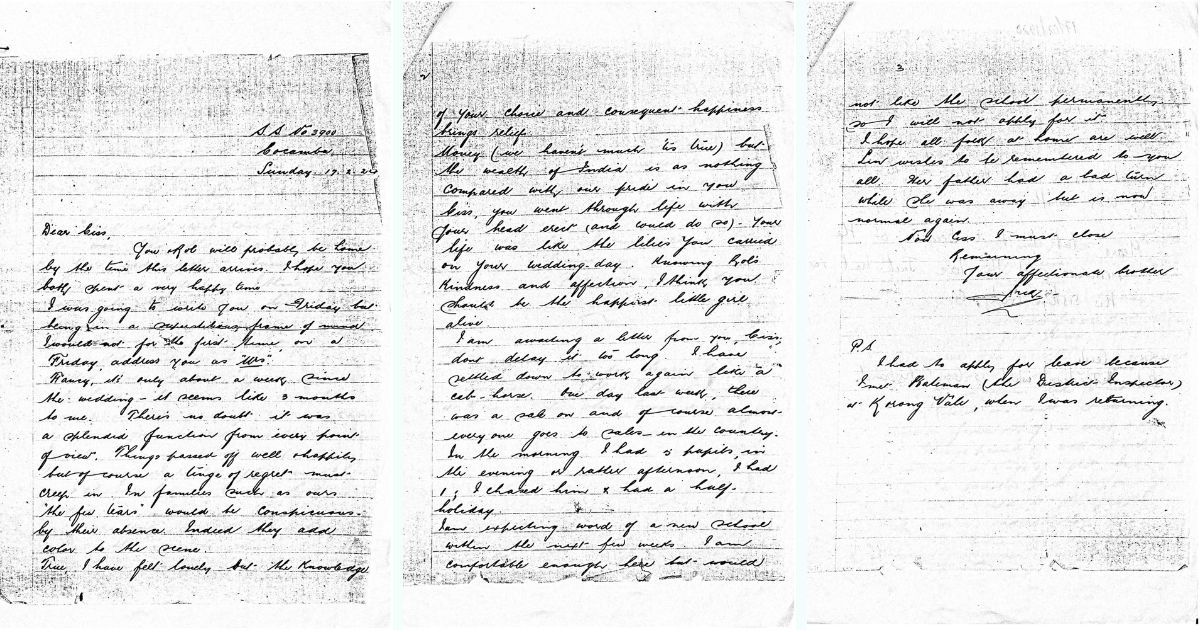 Resident Fred's uncle wrote this letter in 1926, shortly after his sister, Cecily, had just married