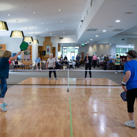 Residents at Lexington Gardens retirement village playing pickleball