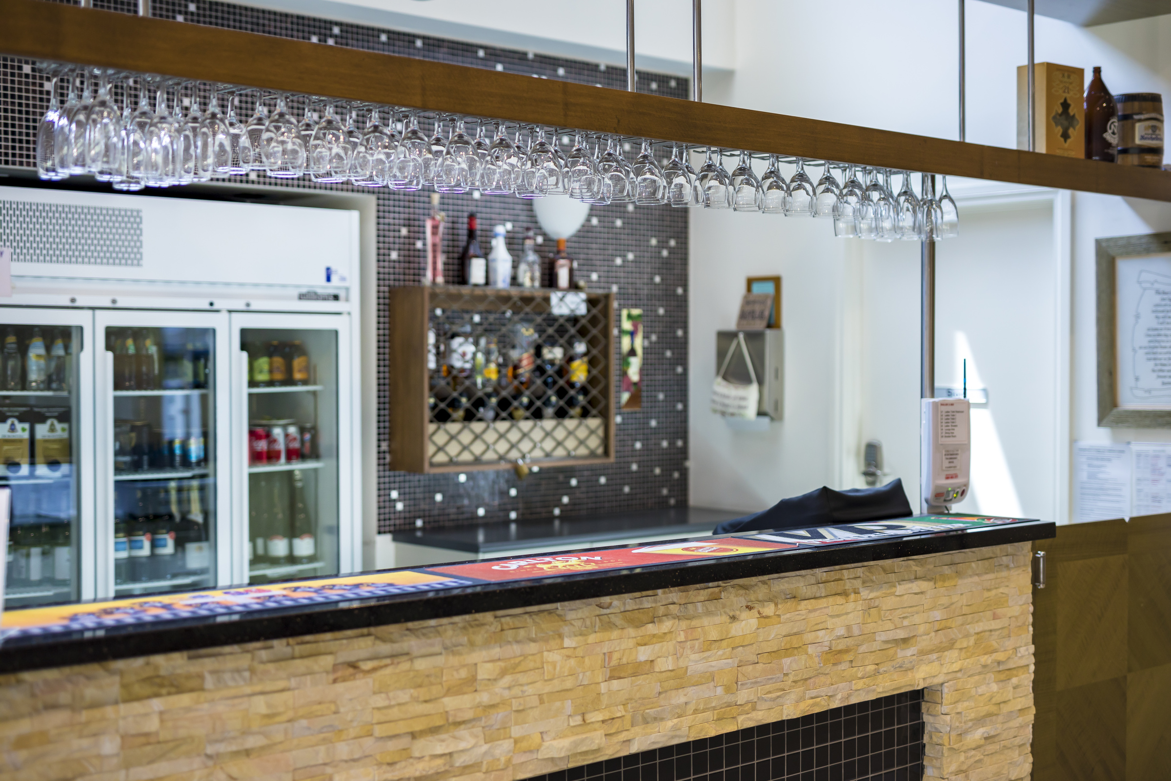 Waterford Park bar area with stocked fridge
