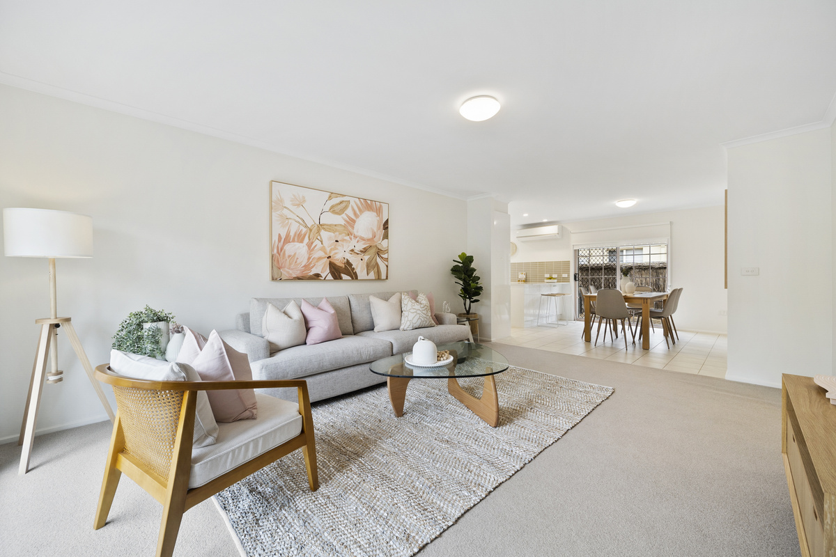 A minimalistic, open-plan living space 