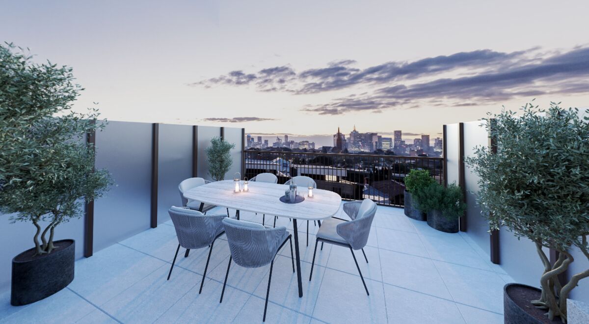 Gramercy Terraces open terrace with seating overlooking the city