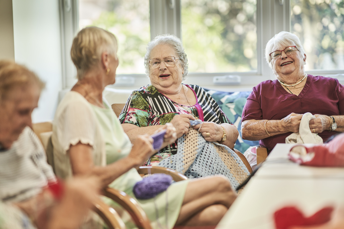 Four ladies at Ashton Gardens knitting together