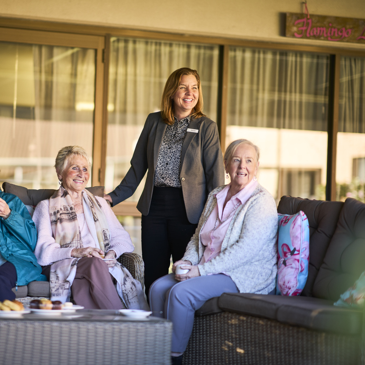 Residents chatting with staff at Glenaeon Village