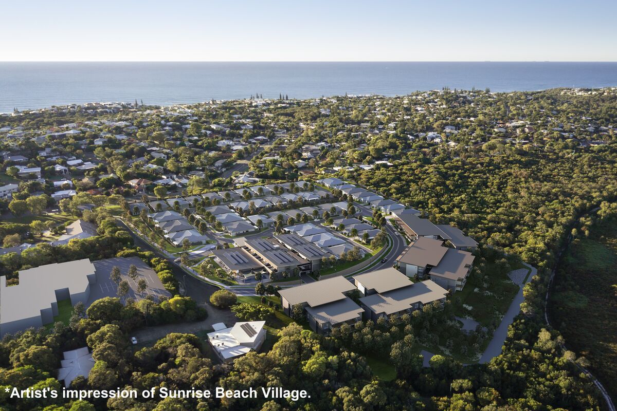 Artist impression of aerial view of Sunrise Beach Village 