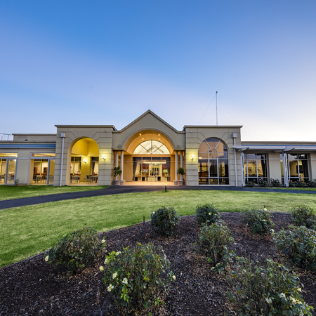 Waterford Valley Lakes evening image over gardens looking towards main building