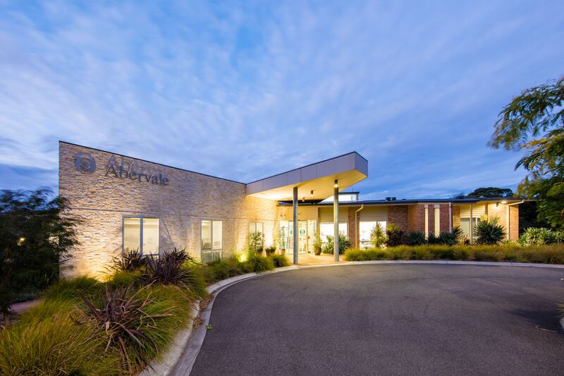 Abervale Village main entrance outside evening
