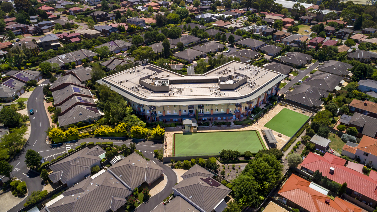 Burwood Terrace aerial image of outside buildings including bowling green