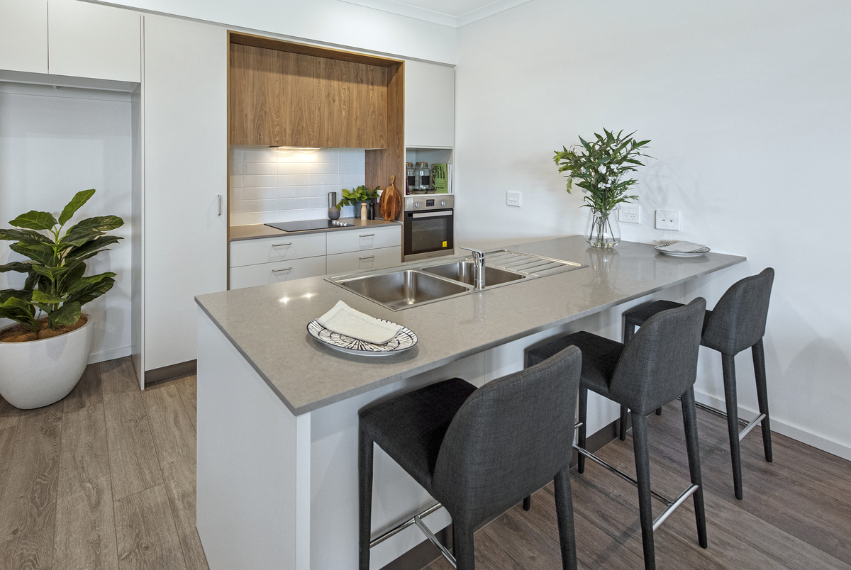 Sherwin Rise villa modern kitchen with seating at bench